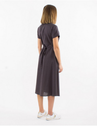 Robe midi cintrée chic pour femme avec fronces sur la poitrine unie basique gris