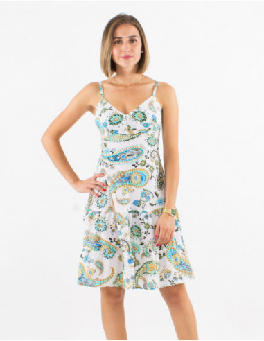 Fresh little summer dress with ruffle on the bottom and mint green cashmere print