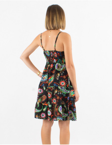 Robe courte romantique d'été pour femme à motifs cachemire noir