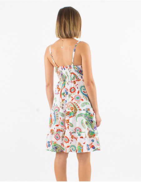 Romantic summer short dress for women with green paisley