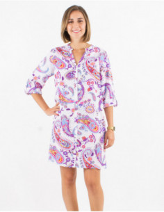 Short flowing summer button dress with romantic paisley 2