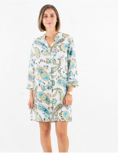 Robe courte droite pour le printemps 2023 à manches 3/4 avec imprimé cachemire frais vert menthe