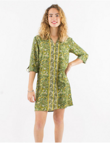 Short light summer dress in floral paisley with golden touches