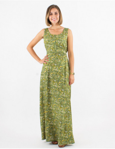 Robe longue bohème motif cachemire doré