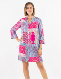 Robe courte fluide imprimé patchwork