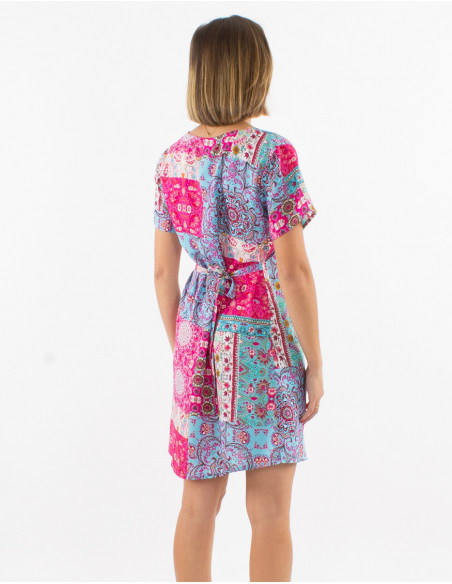 Basic short dress for summer with original print baba cool pink