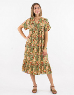 Original ruffled midi dress for spring with romantic paisley