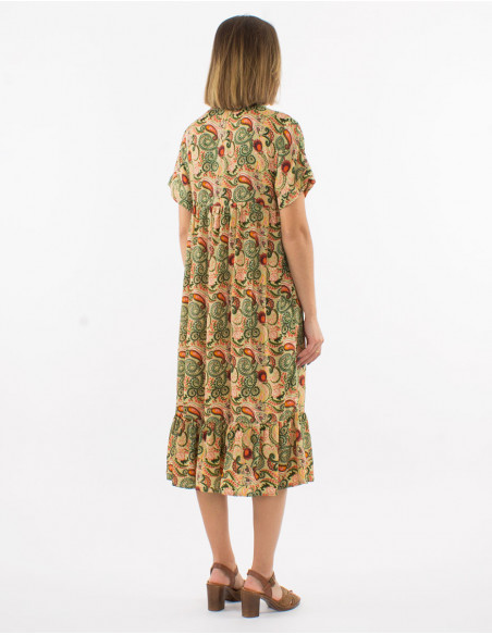 Robe midi originale à volants pour le printemps à motifs cachemire romantique beige