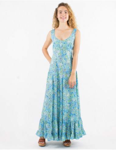 Robe longue espagnole sans manches pour le printemps à imprimé abstrait boho vert menthe