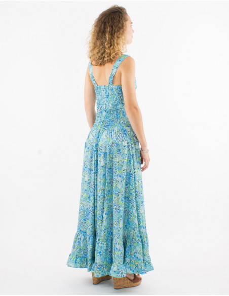 Robe longue sans manches à volants pour le printemps original motif frais vert menthe