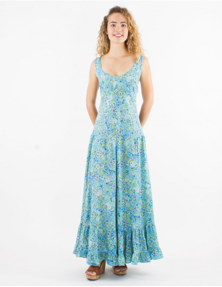 Robe longue fluide et légère pour l'été à imprimé boho chic abstrait vert menthe