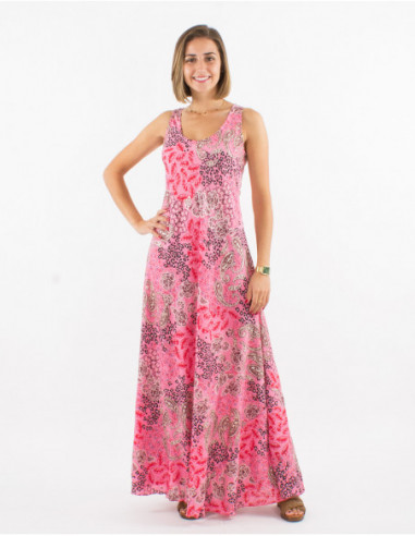 Lightweight flowing long dress for summer in silver pink bohemian paisley print