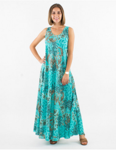 Long flowing summer dress with turquoise floral paisley