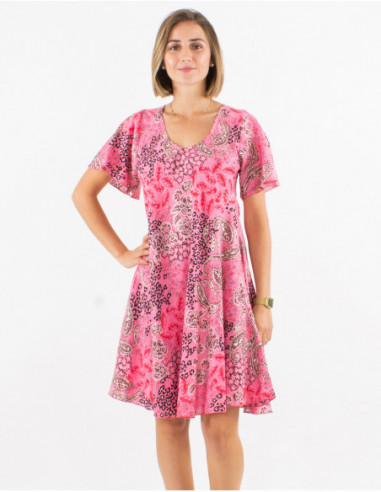 Robe courte évasée chic pour femme à imprimé frais cachemire doré