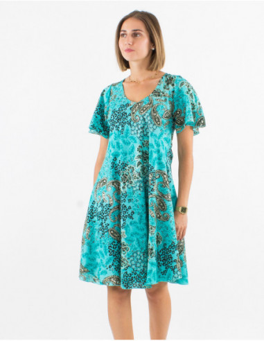 Robe courte évasée chic pour femme à imprimé frais cachemire doré