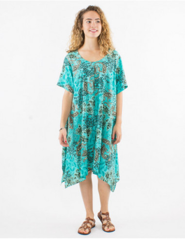 Robe mi longue asymétrique fluide évasée pour l'été à imprimé cachemire argenté