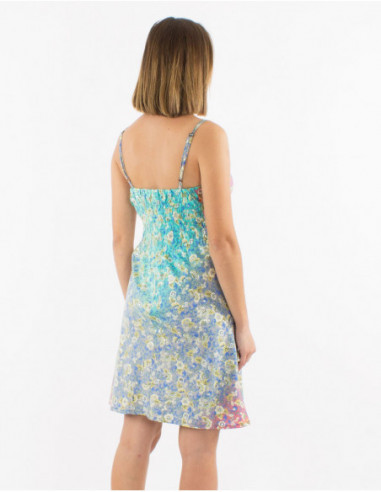Robe courte légère romantique à imprimé fleuri pastel gris