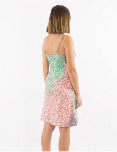 Light romantic short dress with pastel green floral print