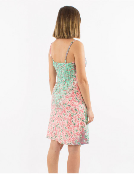 Light romantic short dress with pastel green floral print