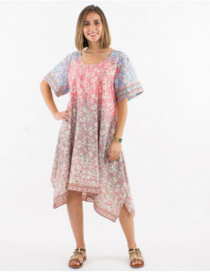 Robe courte fluide asymétrique romantique pour l'été avec motif petites fleurs pastel