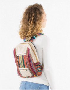 Sac à dos femme en coton à motifs chevrons naturel pour la saison estivale