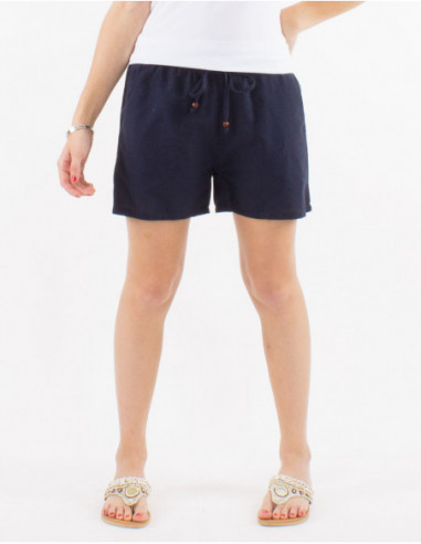 Short basique court avec lin uni bleu marine