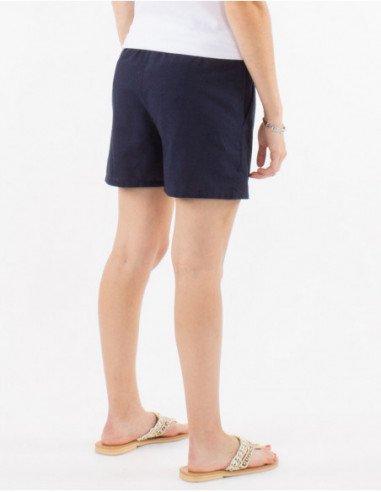 Short avec lin basique pour l'été uni bleu marine