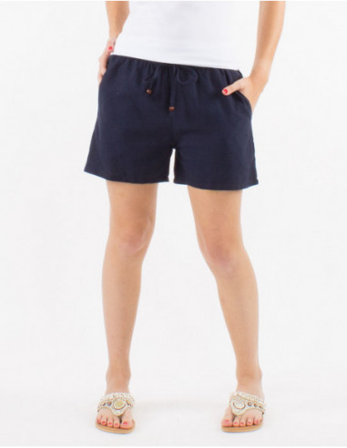 Lightweight summer shorts with navy blue linen for women