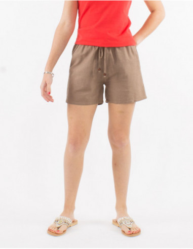 Basic linen shorts for summer plain woman