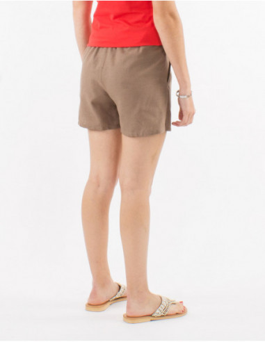 Short avec lin basique pour l'été uni taupe