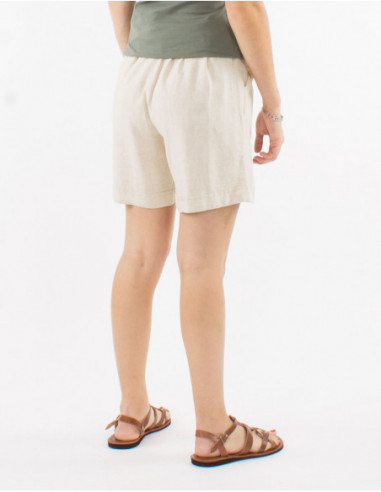 Short court basique confortable en coton pour femme uni écru
