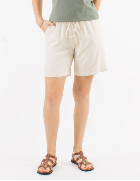 Women's basic summer flowing shorts in plain white cotton