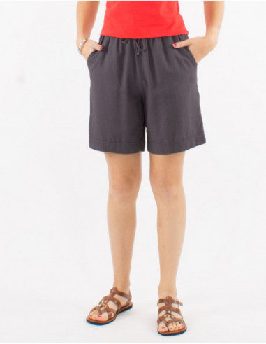 Short fluide d'été pour femme basique en coton uni taupe