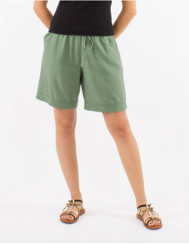 Short fluide d'été pour femme basique en coton uni