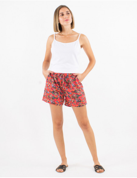 Look tank top and shorts bohemian chic red flowers