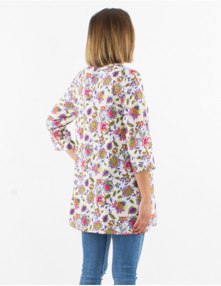 White long flowing tunic boho chic with silver floral pattern