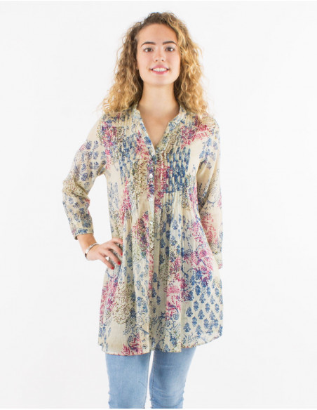 Tunique transparente pour le printemps chic à motif romantique petites fleurs beige