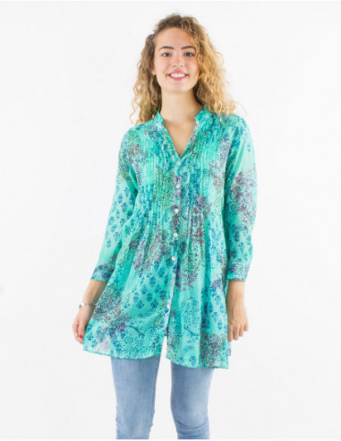 3/4 sleeves tunic romantic sheer for summer flowery mint