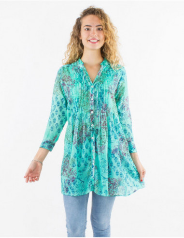 Tunique transparente pour le printemps chic à motif romantique petites fleurs vert menthe