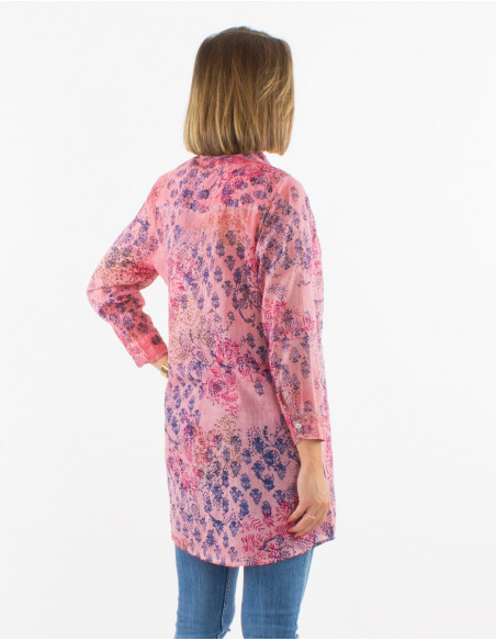 Lightweight long sleeve tunic with pleats in a romantic pink floral print