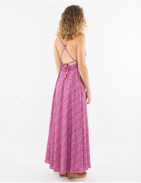 Long flowing dress summer 2023 ethnic original pattern pink