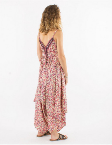 Combi pantalon bohème chic petites fleurs mauve