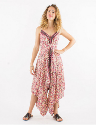 Combinaison d'été fluide asymétrique boho chic petites fleurs mauves