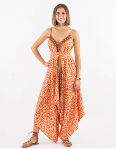 Women's pant suit with fresh floral print orange