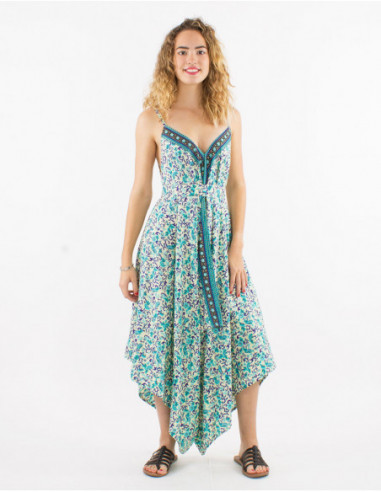 Summer jumpsuit fluid asymmetrical boho chic small flowers