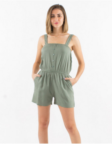Combi short basique pour femme légère avec boutons sur la poitrine