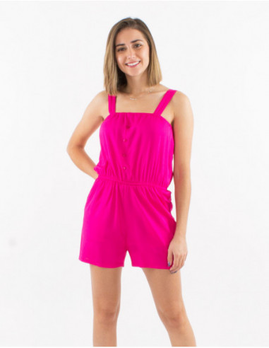 Combi short basique pour femme légère avec boutons sur la poitrine