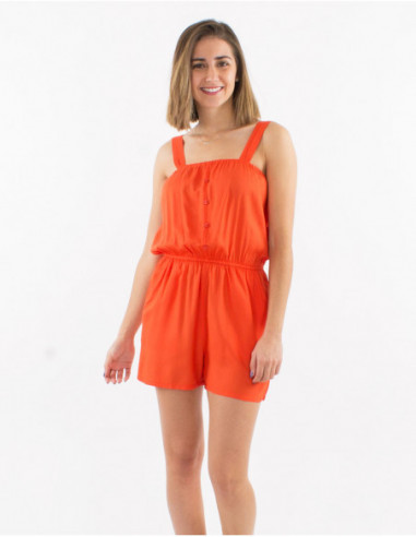 Combi short basique pour femme légère avec boutons sur la poitrine