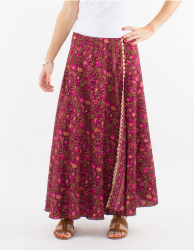 Long boho chic wrap skirt with purple floral print