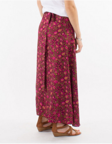 Jupe longue portefeuille romantique pour le printemps à motif violet mauve petites fleurs